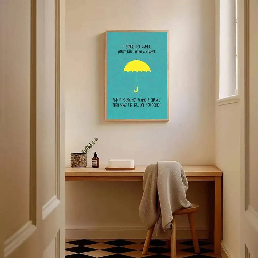 الحد الأدنى الأزرق كيف قابلت والدتك ملصق تلفزيوني مع مظلة صفراء ملصق غرفة نوم جدار صورة فنية غرفة المعيشة ديكور المنزل #5