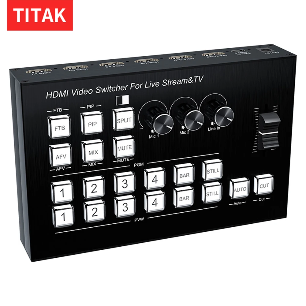 1080P HDMI Video Live Switch 4 in 2 out Broadcast Streaming Video Mixer Station Live Streaming Seamless Switcher Support PIP OBS