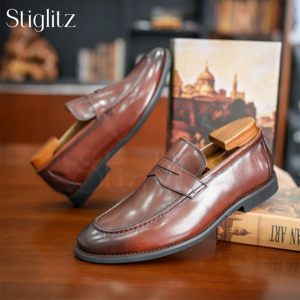 

Slip-On Leather Loafers for Men Concise Style Comfortable Business Dress Shoes Black Brown Soft Leather Elegant Banquet Footwear