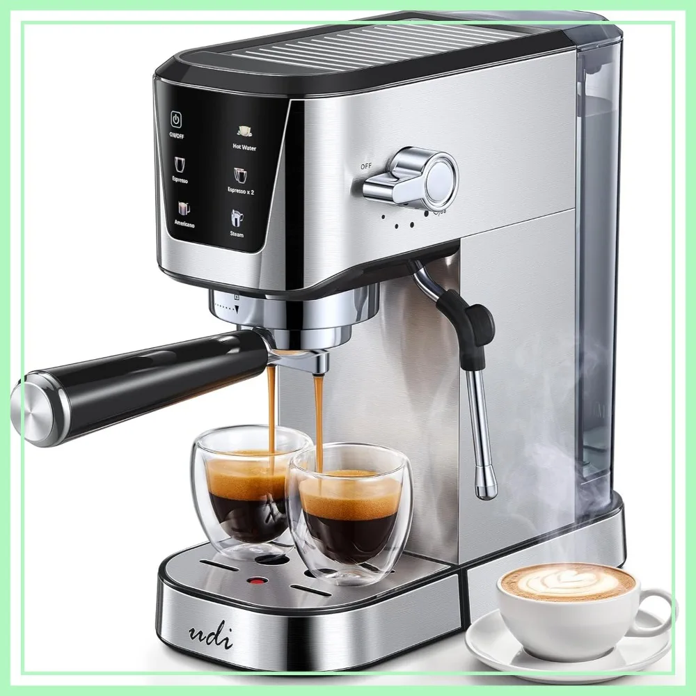 

20 Bar Espresso Coffee Machine with LED Touch Screen, Compact Cappuccino Latte Maker for Home, Silver