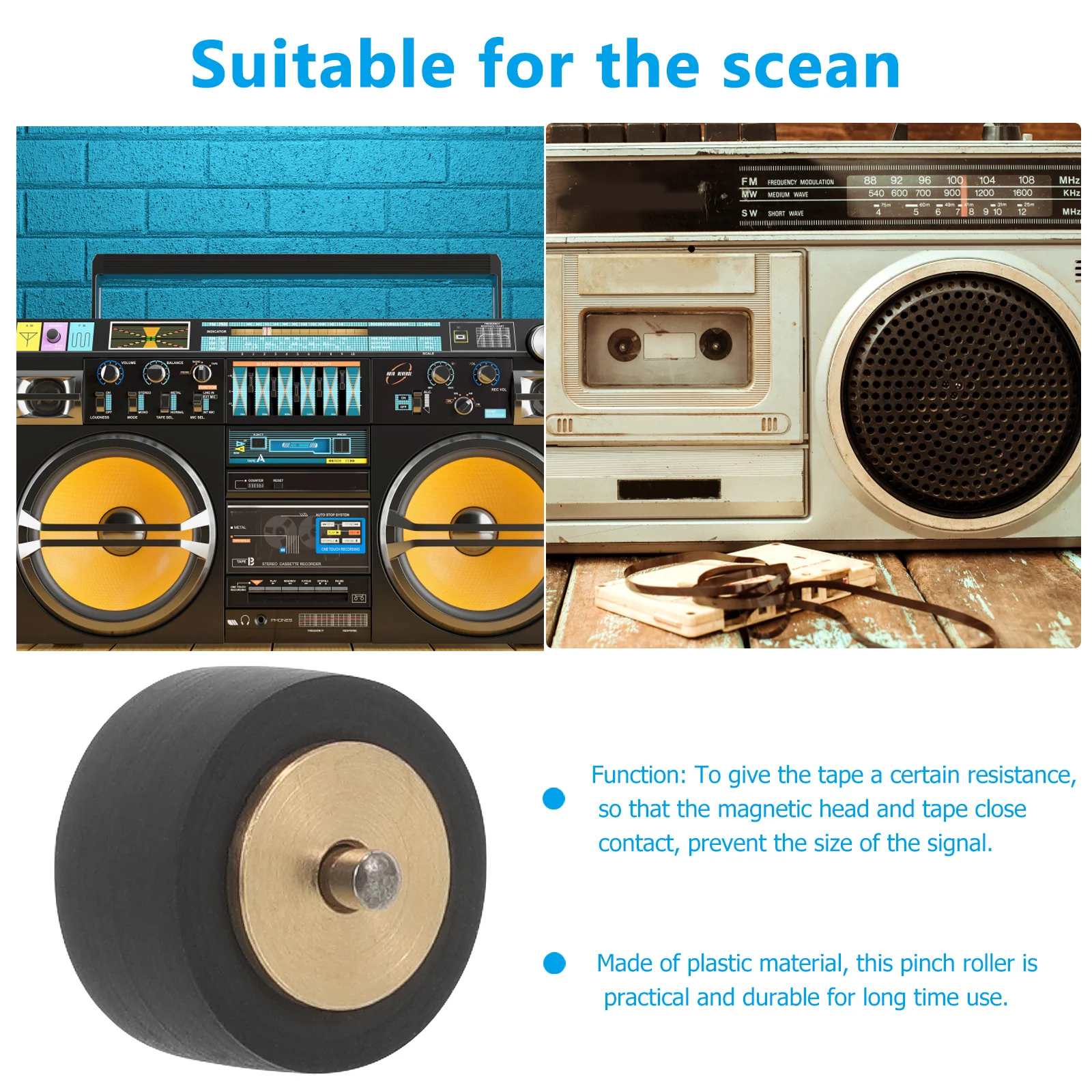 1Set Cassette Tape Recorder Pinch Roller Copper Rubber Fine Workmanship Durable Replacement for Tape Stereo Player Repair