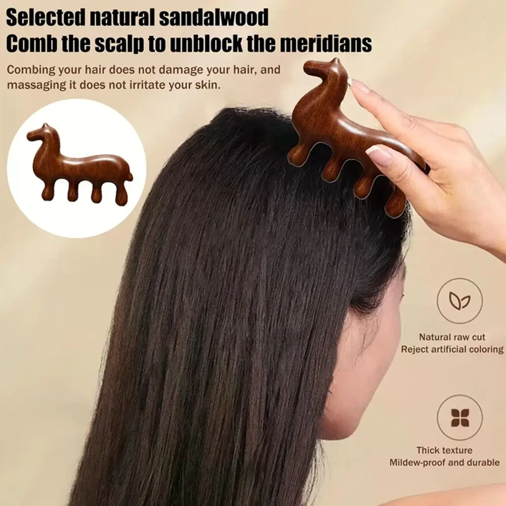 Sandalwood Meridian Massage Comb Coarse Tooth Zodiac Horse Scalp Point Massage Brush Help Blood Circulation Anti-Static