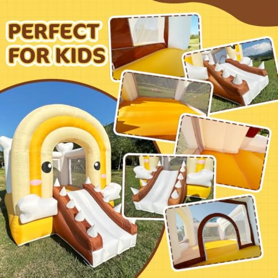 Casa inflable de rebote de cocodrilo con tobogán, diversión para saltar portátil para edades de 38 años, incluye soplador de 370W para juegos en interiores y exteriores
