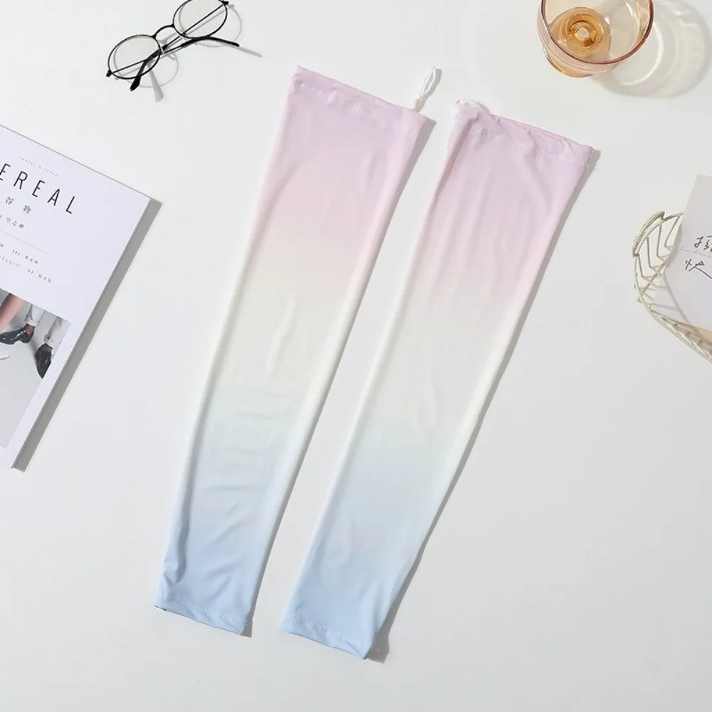 

Милые тонкие рукава-накидки из ледяного шелка с градиентным цветом, с защитой от УФ-излучения, для велоспорта, женские