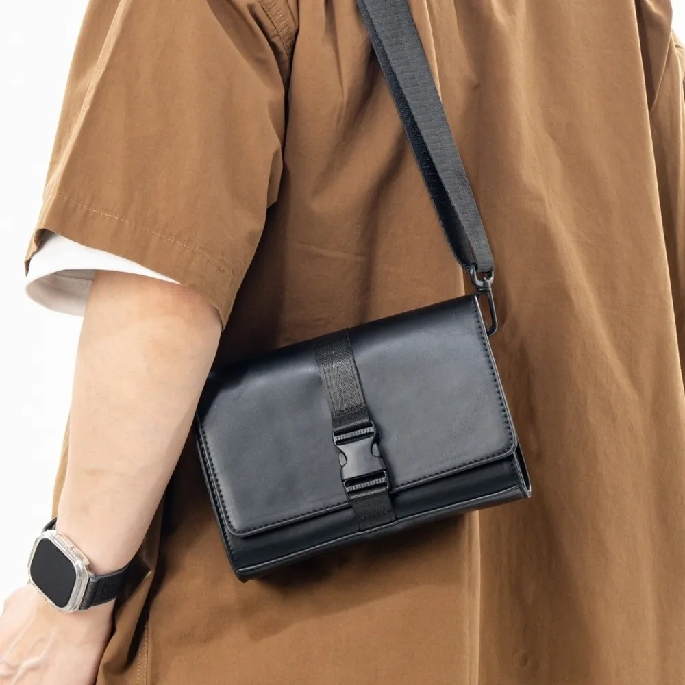

Fashion Solid Color Men's Shoulder Bag PU Leather Square Business Messenger Bag Large Capacity Korean Style Crossbody Bag Travel