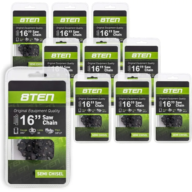 

8TEN Chainsaw Chain for Stihl MS170 MS180 017 009 019 023 PM400 61 PMM3 55 16 inch 0.043 3/8 LP 55DL 10 Pack