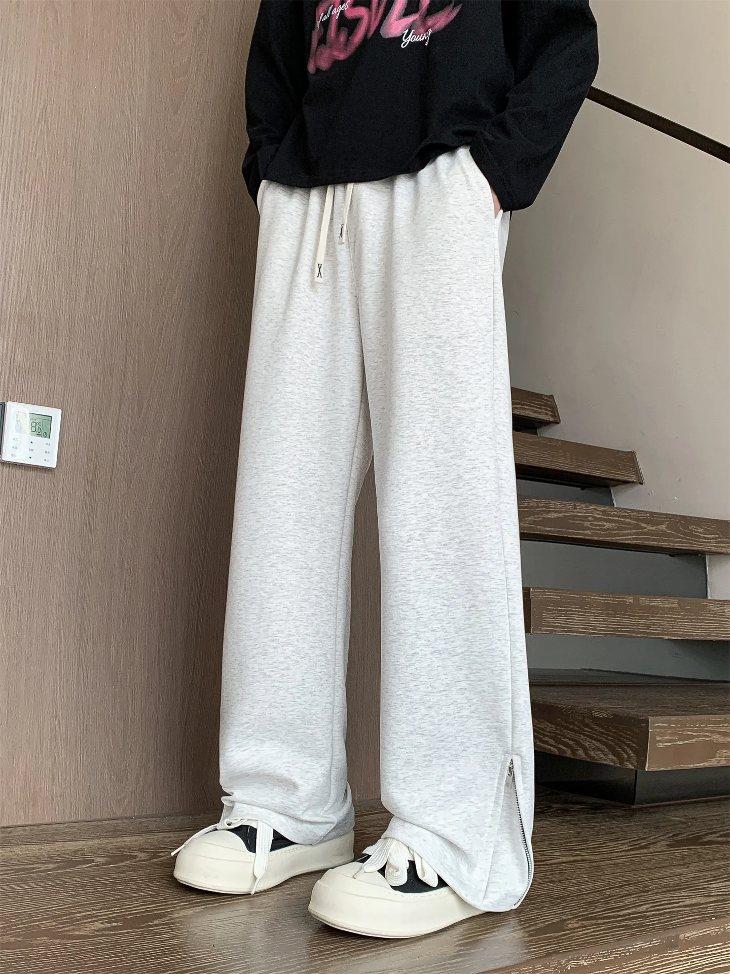 

American Casual Loose Fit Sweatpants for Boys Spring Autumn Sle Zipper Straight Leg Pants Teenage Boys Faionable Sportswear