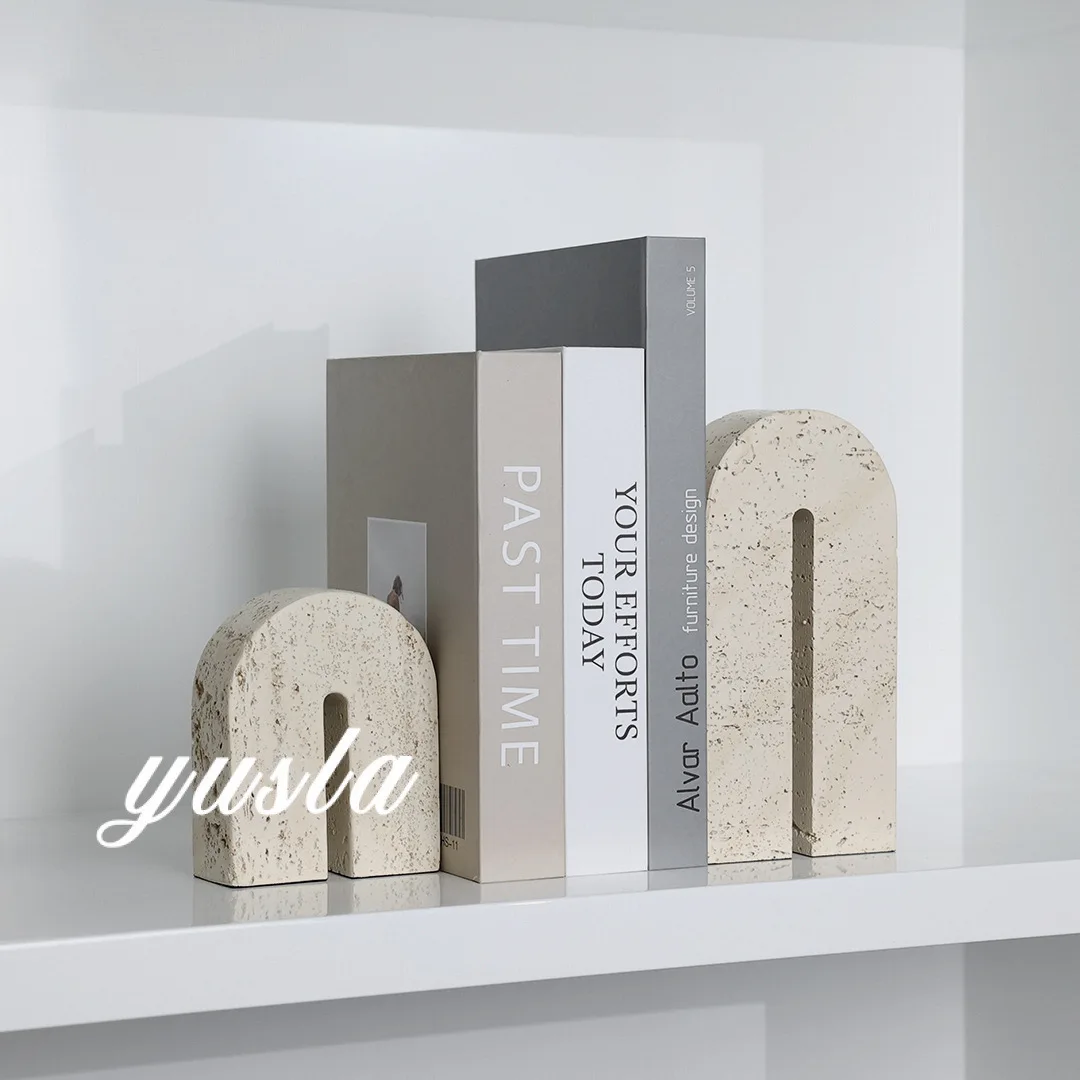 Resin Vintage Faux Travertine Arch Ornament Bookends Retro Arch Sculpture For TV Cabinet Study Room Desktop Home Decor Accessory