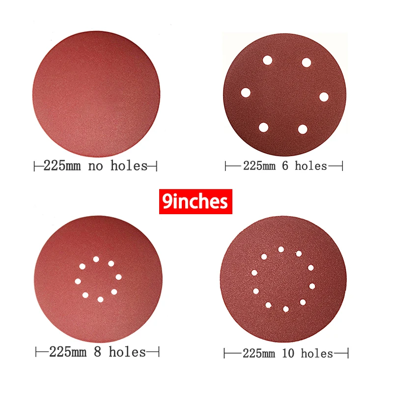 6/8/10Hole 225mm Wall Sander Sandpaper Metal Grinding Disc Abrasive Polishing Flat 40-60-80-100-120-2000Grit 9inch Sanding Tools