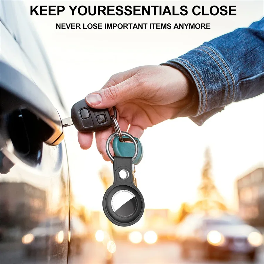 سلسلة مفاتيح جلدية لهاتف Apple Airtags غطاء حماية ممتص للصدمات شل المقتفي المضادة للخدش علامة الهواء حلقة رئيسية حامل الملحقات