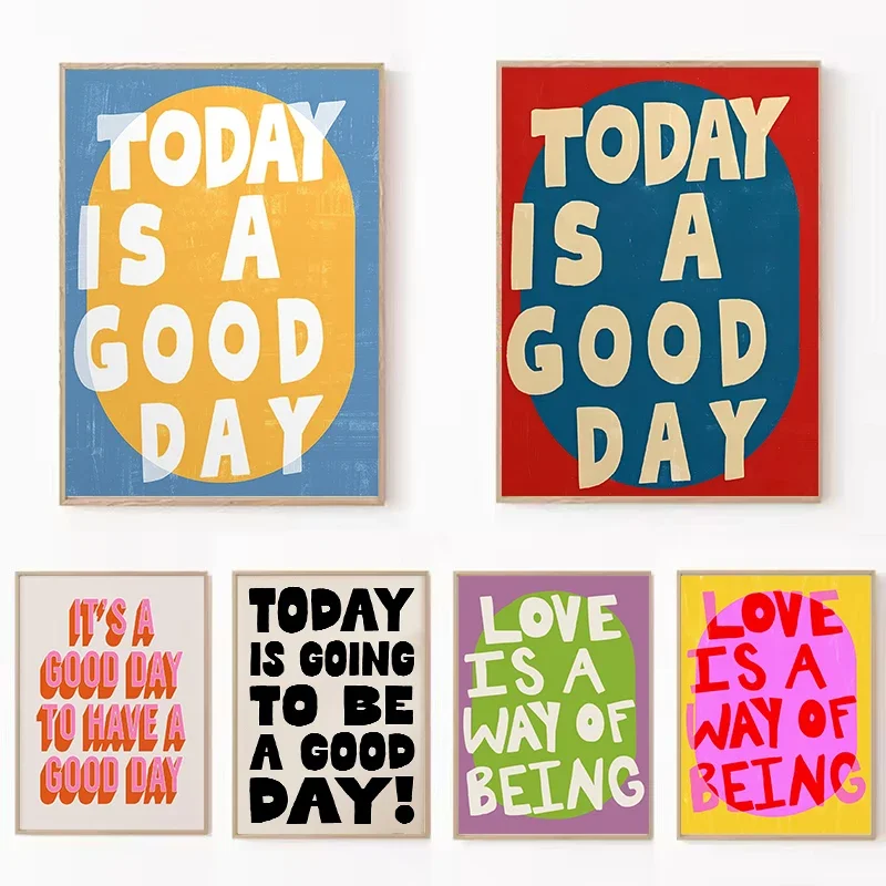 Retro Today Is A Good Day Zitate Leinwandposter, inspirierende minimalistische Wandkunstdrucke für moderne Wohnzimmer, Zuhause, ästhetische Dekoration