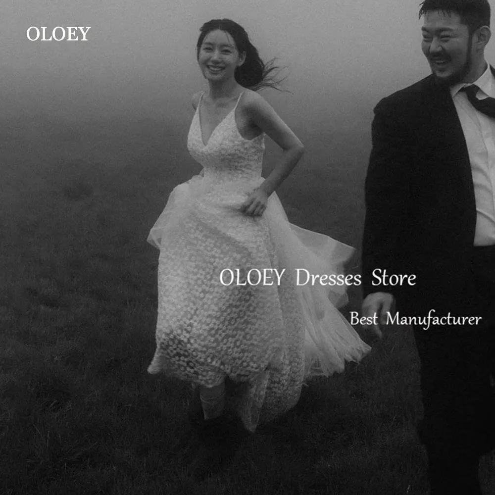 OLOEY Fairy Full Lace Followers Korea Wedding Dress Photoshoot V-Neck Floor-length 웨딩드레스 Vestidos Novias Boda Evening Dress