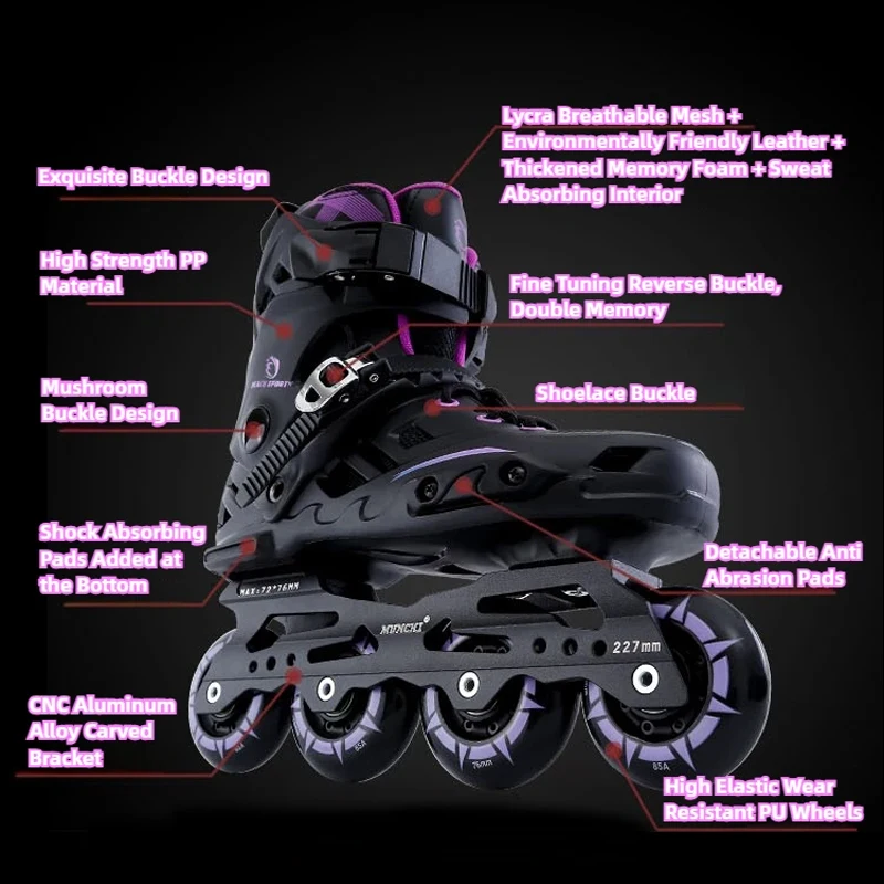 أحذية تزلج مضمنة للبالغين، شفرات دوارة احترافية للرجال والنساء المبتدئين، أحذية تزلج حرة بصف واحد للتدريب الجامعي في الهواء الطلق