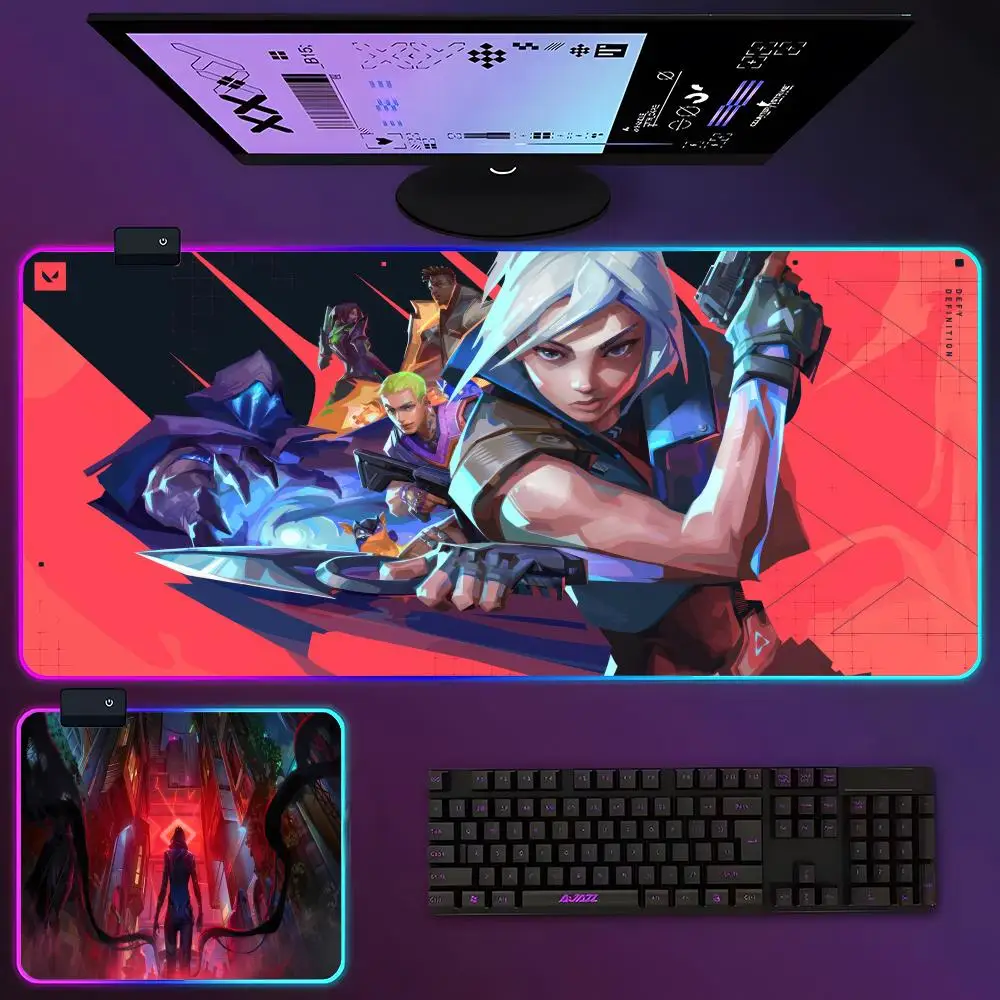 Gaming V-valorant Mouse Pad RGB Luminous 900x400x3mm Thickened  Large Table Pad Encrypted Anti Skid Super Large Mouse Pad