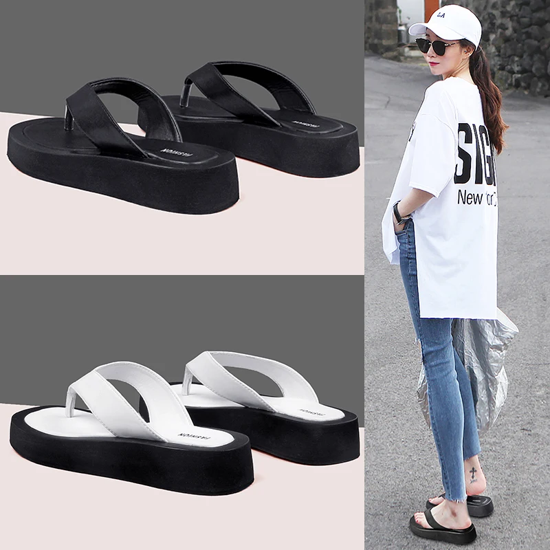 Women Flip-flops Slippers Outdoor Summer New Genuine Leather  Flip-flops Women Big Size 41 42 43 Trend Beach Slides Ladies