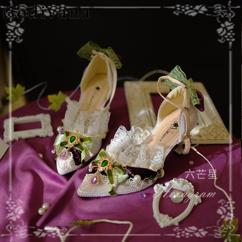 

Lolita Original Handmade High Heel Sandals Women's Pointed Toe Heel Lo High Heels Shoes Female Street Wear Wedding Shoes