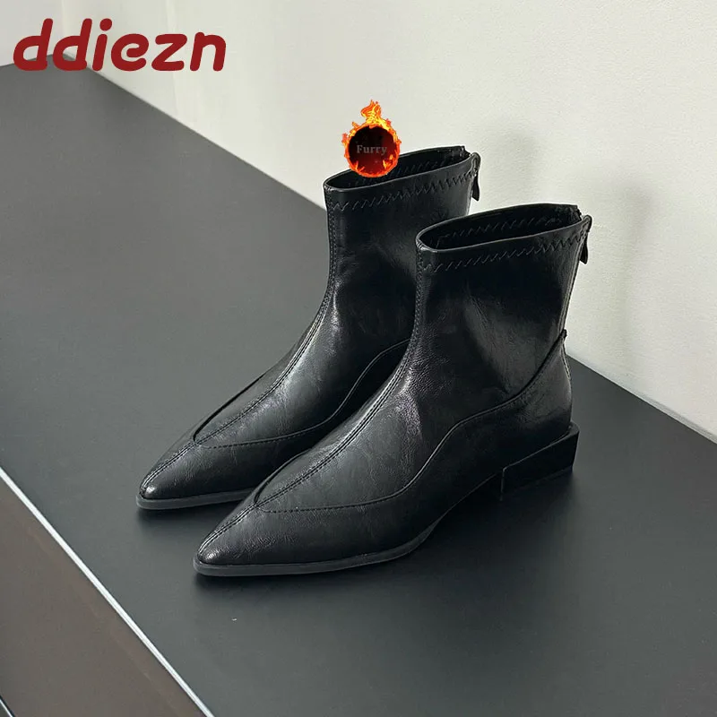 

Female Square Heels Footwear Women Ankle Boots Shoes Fashion Pointed Toe Ladies Short Boots With Zippers Shoes
