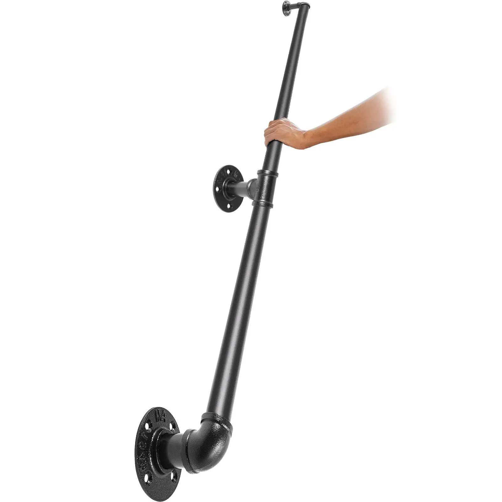 

6FT Pipe Stair Handrail 440LBS Load Carbon Steel Industrial Handrail with Wall Mount Indoor Outdoor