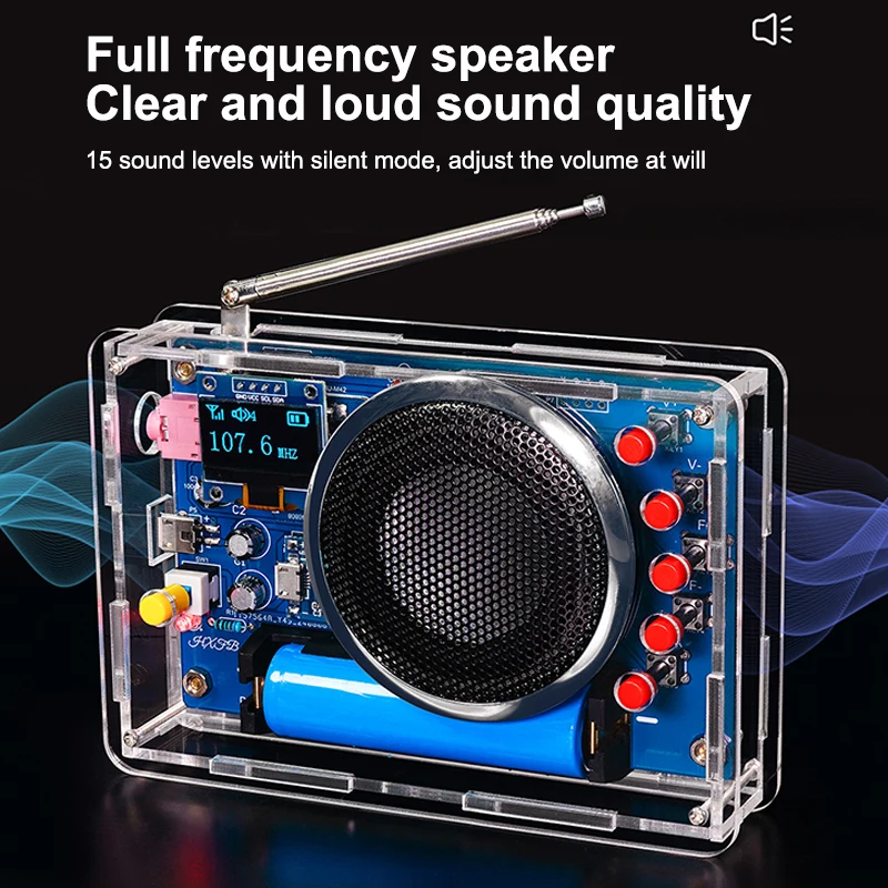 

Комплект FM-радио «сделай сам», OLED-дисплей, комплект для сборки радио, 87-108 МГц, перезаряжаемый FM-радио, электронный проект, набор для пайки