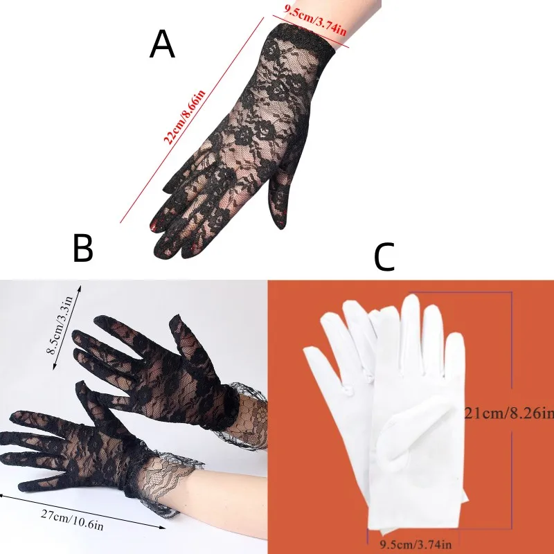 1Pair Women\'s Gloves Female Sexy Lace Driving Gloves For Wedding Thin Lace Sunscreen Gloves Lady\'s Short Uv Protection Mittens