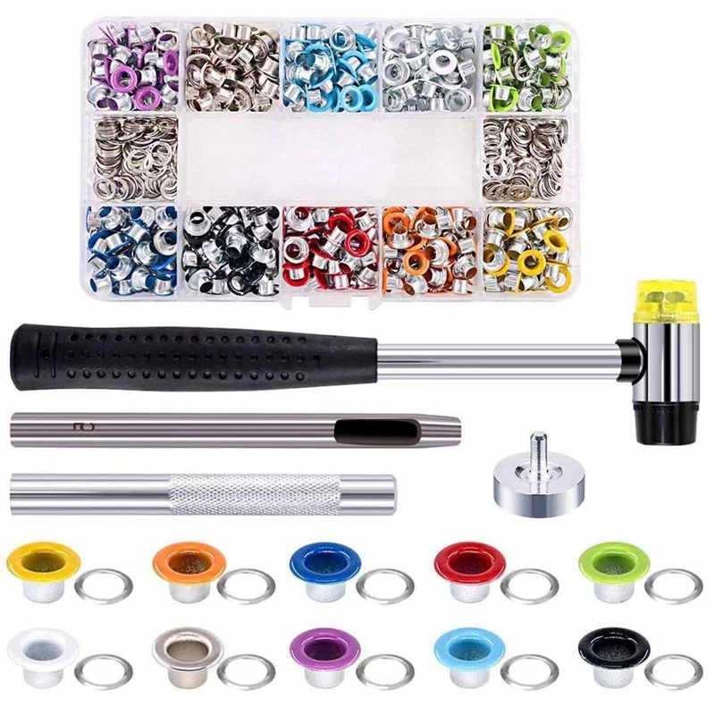 500 Pcs Grommet Kit,Grommet Setting Tool Eyelets Set With Install Tool Kit In Storage Box,Leather Crafts DIY Projects