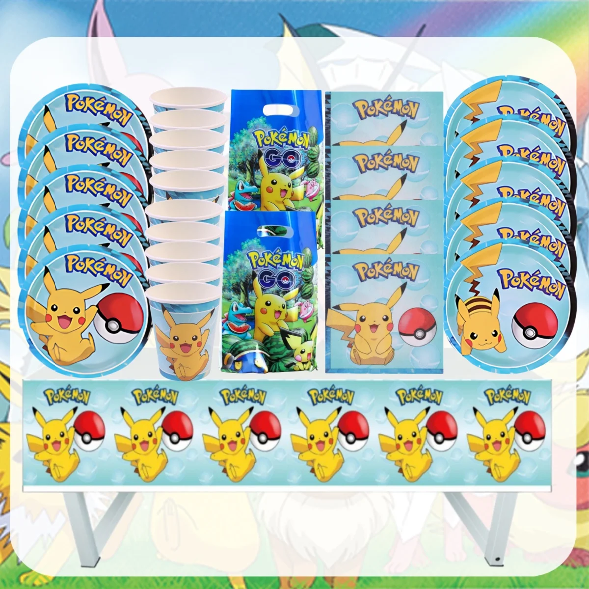 

81pcs Pokemon Disposable Tableware Set Birthday Party Decoration Tablecloth Plate Gift Bag Plate Pikachu 20pepole Party Supplies