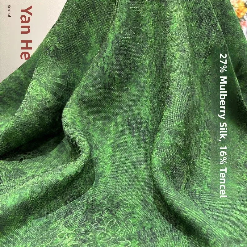 

Green High Interwoven Silk Fabric New Chinese Style Clothing Material Tie-Dye Processed Braided Cloud Silk for DIY Crafts