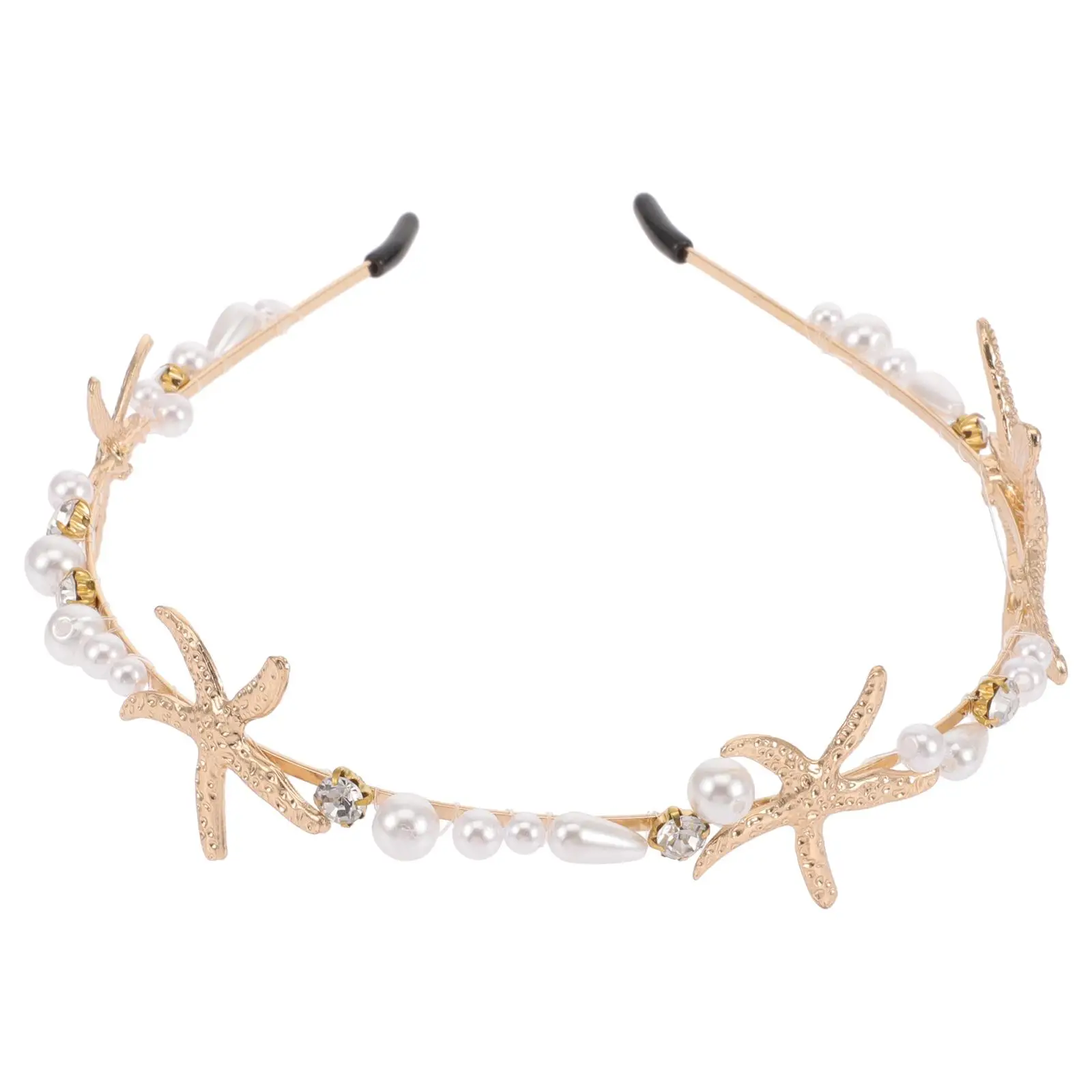 Elegant Star-Shaped Headband - Gold PVC Bridal Hair Accessory with Artificial and Shell Decorations and Leaf Design, Suitable for Weddings, Brides, and Special Occasions