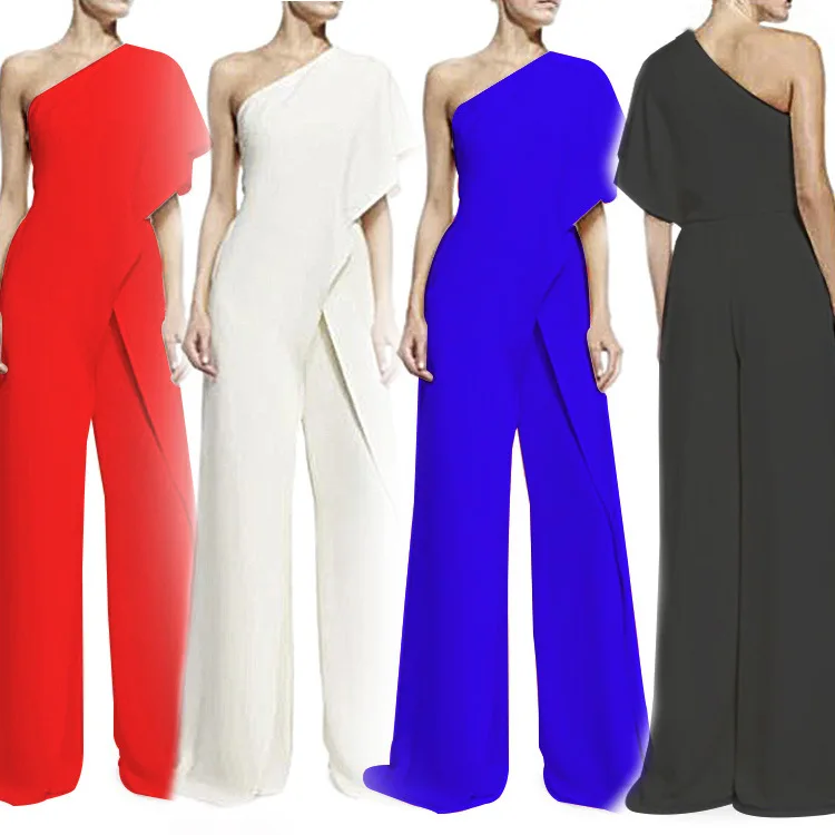 

Sexy Casual One oulder Jumpsuit Svel Side oulder Design Street Sle mid Waist Wide Leg Pants Long Pants Summer Col...