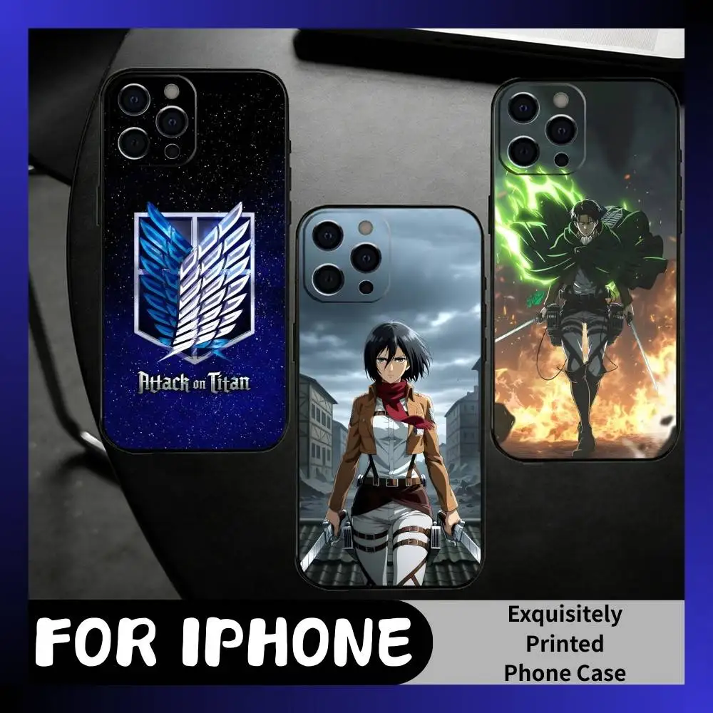 

AOT Anime HD Printed Phone Case For iPhone17,16,15,14,13,12 Plus,Max Soft Silicone Black Cover