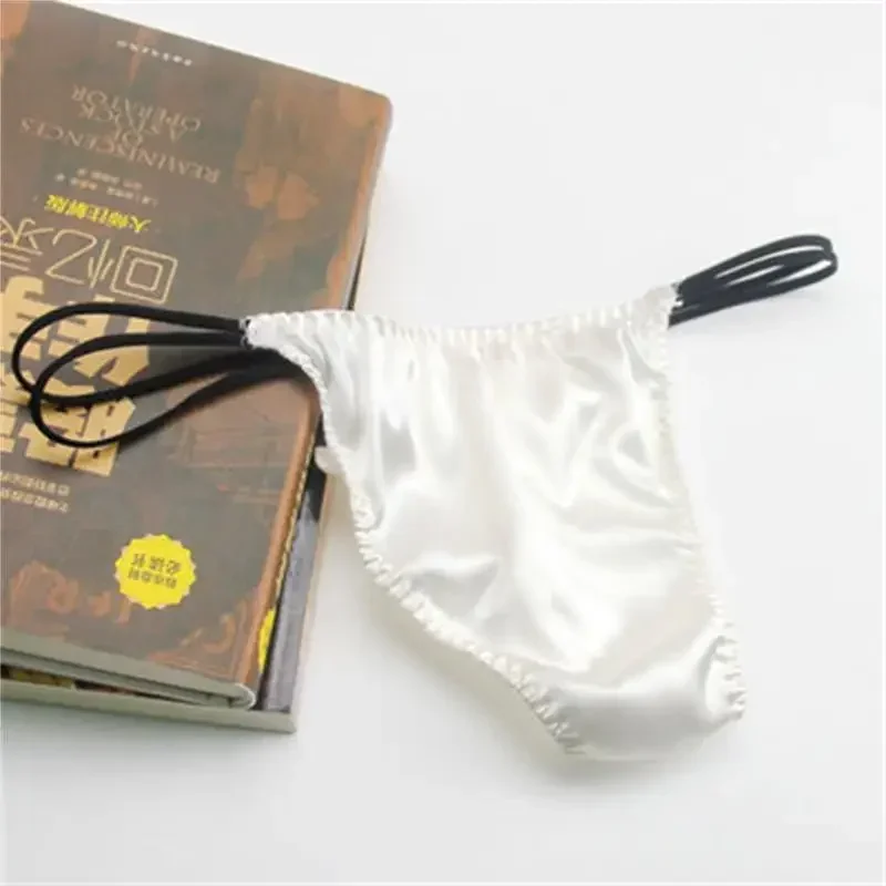2pcs/lot Real silk low-waist men underwear personality trend men thong silk stretch briefs sexy double T pants