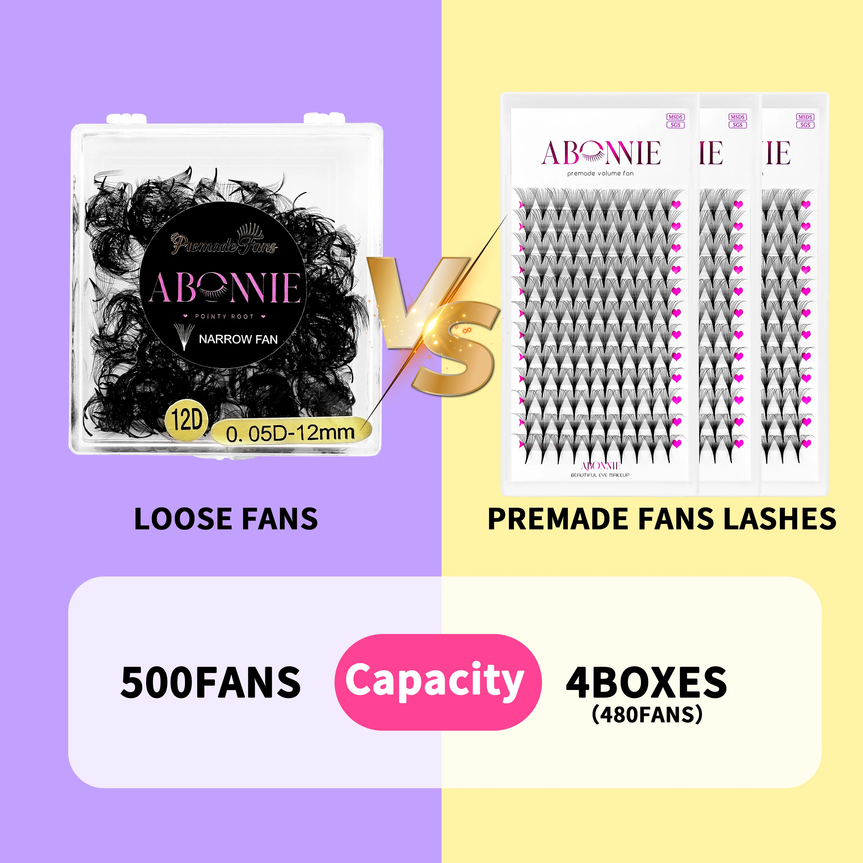 Abonnie 500 Fans Narrow Pointy Premade Volume Fans Lashes Mega False Russian Lashes Fluffy Individual Volume Lashes Extension