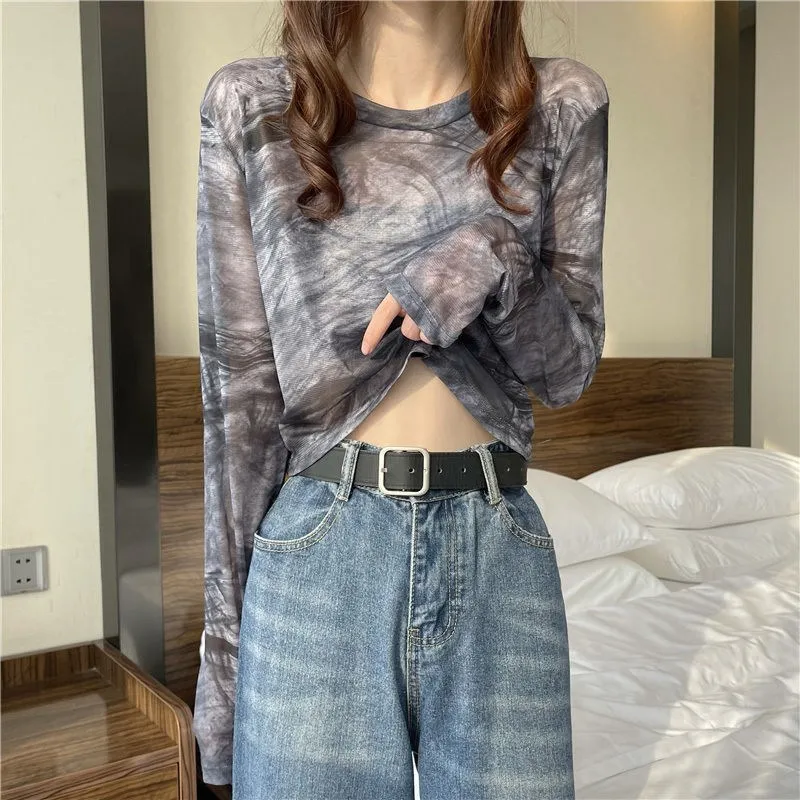 

Футболка Hyu Tie-Dye Long Sve Женская летняя ор Slim Fit Faion Prince Sle Полиэстер Wide Sve irt
