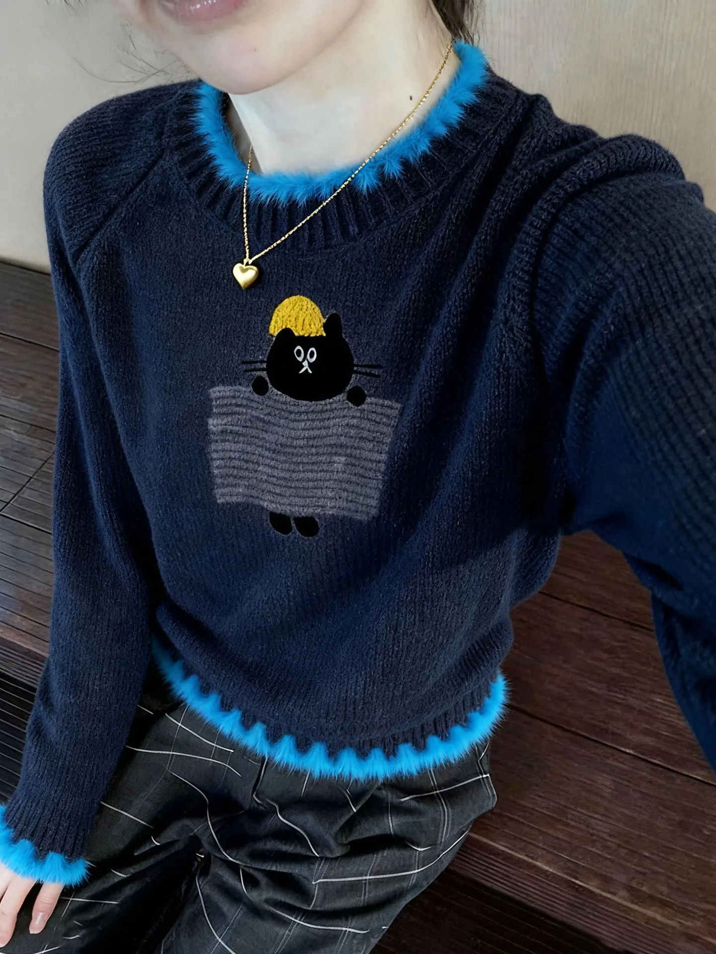 Retro bestickter langer Sve Strickpullover Sli Winter Faion Top trendige Basisschicht irt koreanische Sle Straight Cut Kn...