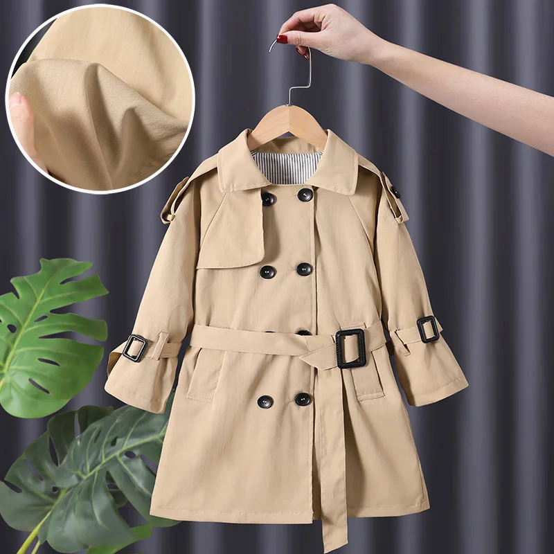 High quality boys girls double breasted windbreaker 2025 spirng child British jacket coat kids Trench Outerwear 4 6 8 10 12 14