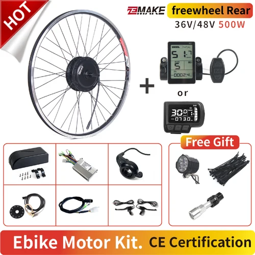 Kit de Motor para bicicleta eléctrica, cubo de engranaje sin escobillas de alta velocidad, 36V, 48V, 350W, 500W, conversión de bicicleta eléctrica, Cassette delantero y trasero con llanta ZEMAKE