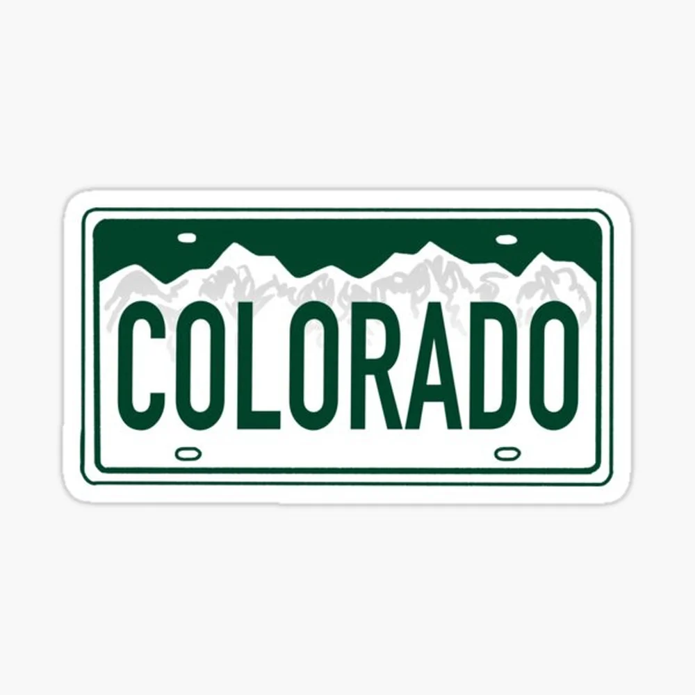 Colorado Green on White - Colorado License Plate Design Sticker for Laptop Decor Bedroom Car Cute Cartoon Art Fashionable Public