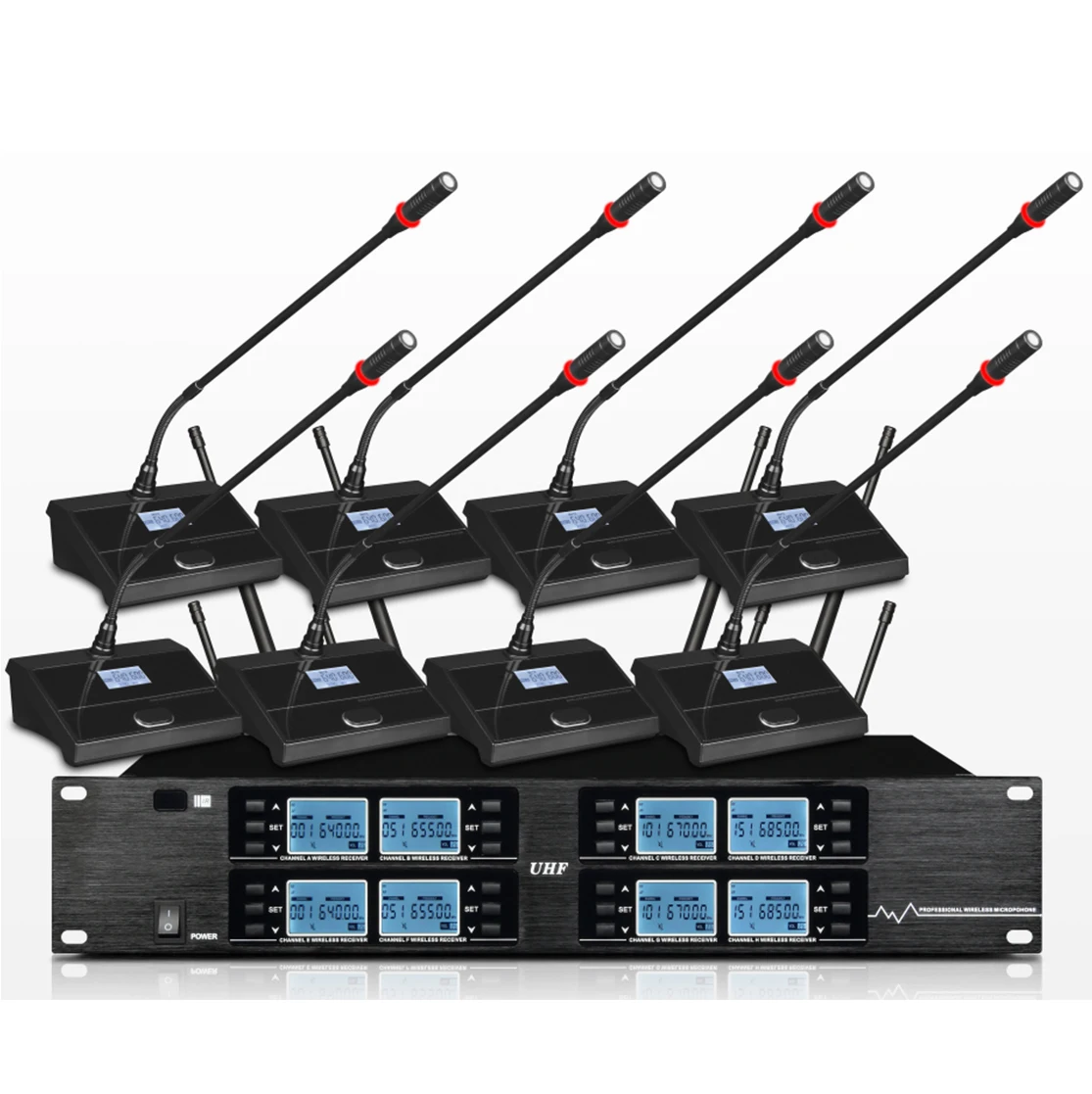 Professional Audio Conference Equipment Digital Uhf Wireless Microphone System Support Eight Channel Microphones