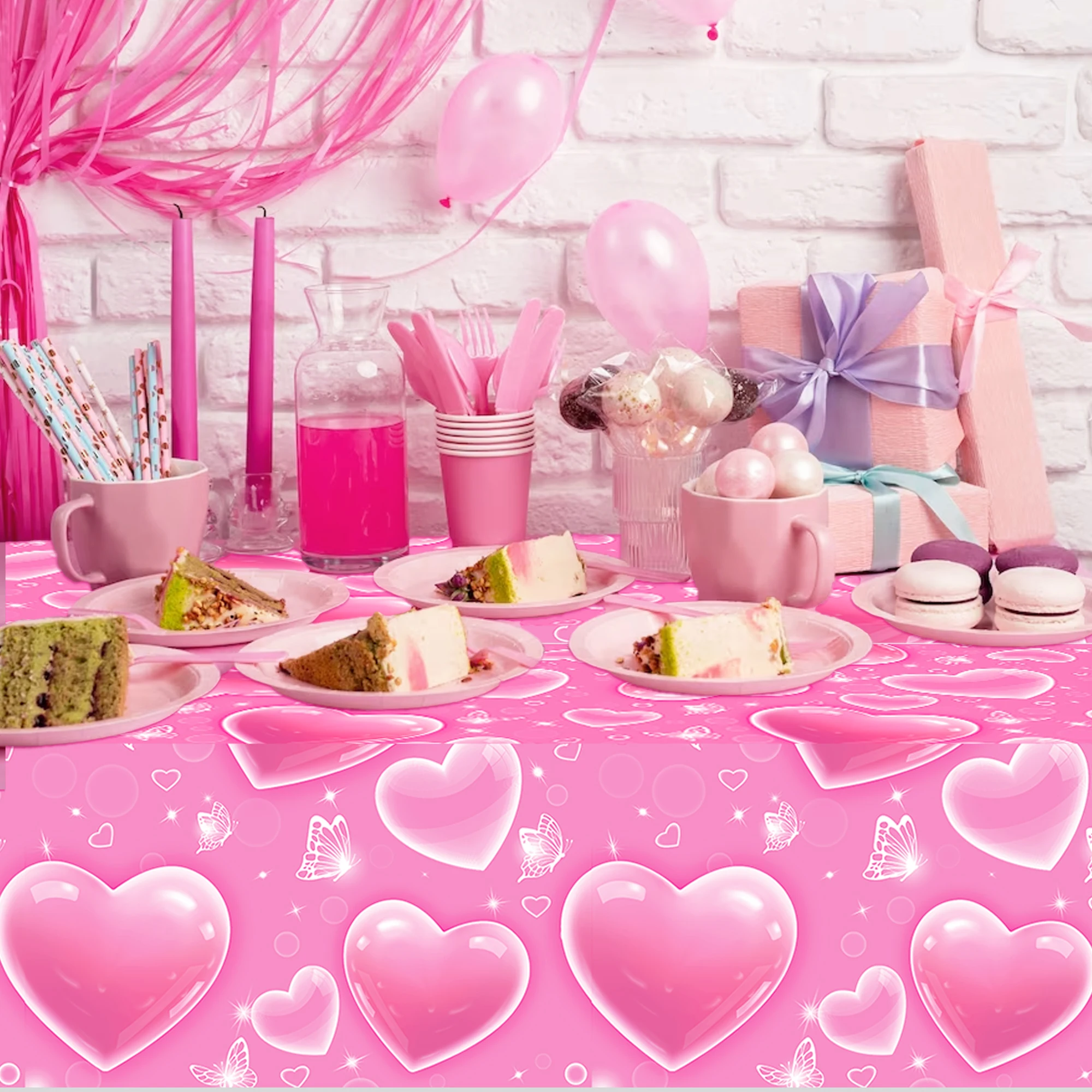130*220 سنتيمتر الوردي الحب القلب البلاستيك مفرش المائدة غطاء الطاولة PE لعيد الحب لوازم حفلات أعياد الميلاد #2