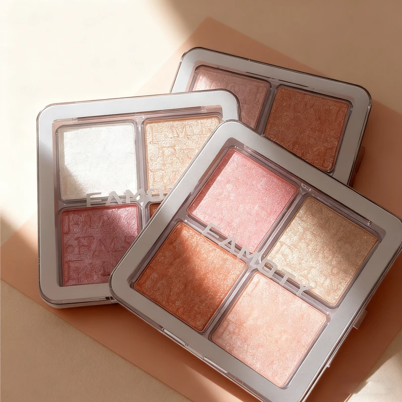 4색 페이스 하이라이터 팔레트 일루미네이터 팔레트 내추럴 글로우 방수 글리터 쉬머 베이크드 파우더 하이라이터 메이크업