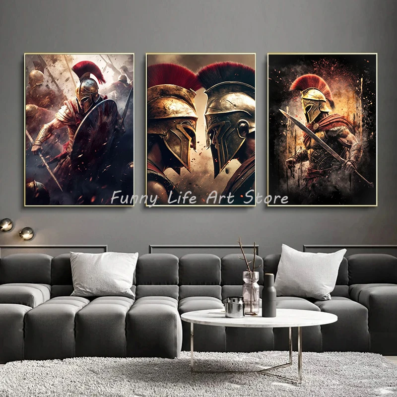 Sparta 300 Warriors Movie Ancient Greek Warrior Posters and Prints Canvas Printing Wall Art Picture for Living Room Home Decor