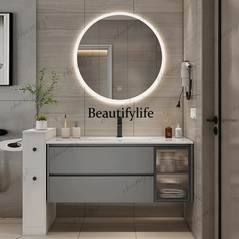M02 Marble Smart Bathroom Vanity Cabinet With Sink And Mirror Looking Combination One Hand Wash Basin Washbasin Toilet Round Mir