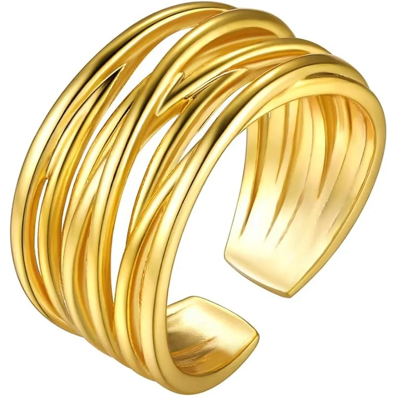 

Multi-loop coil Ring Brass,Open Adjustable for men Trendy