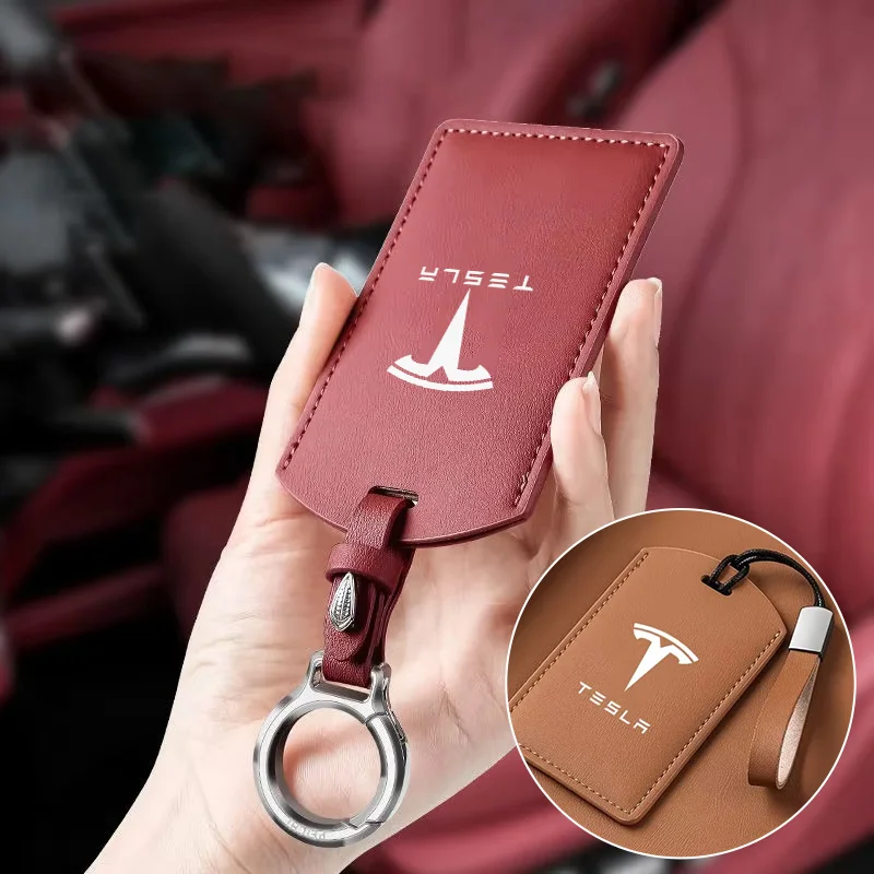سيارة جديدة جلدية الذكية NFC بطاقة مفتاح غطاء حامي قذيفة فوب ل تسلا نموذج 3 نموذج S نموذج X نموذج Y المفاتيح الملحقات #1