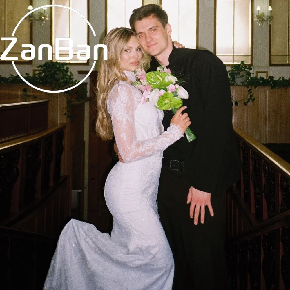ZanBan Luxury 2027 Lace Mermaid Wedding Dresses Pearls With Jacket Floor-Length Bridal Gown Corest Vestidos De Novia Customized