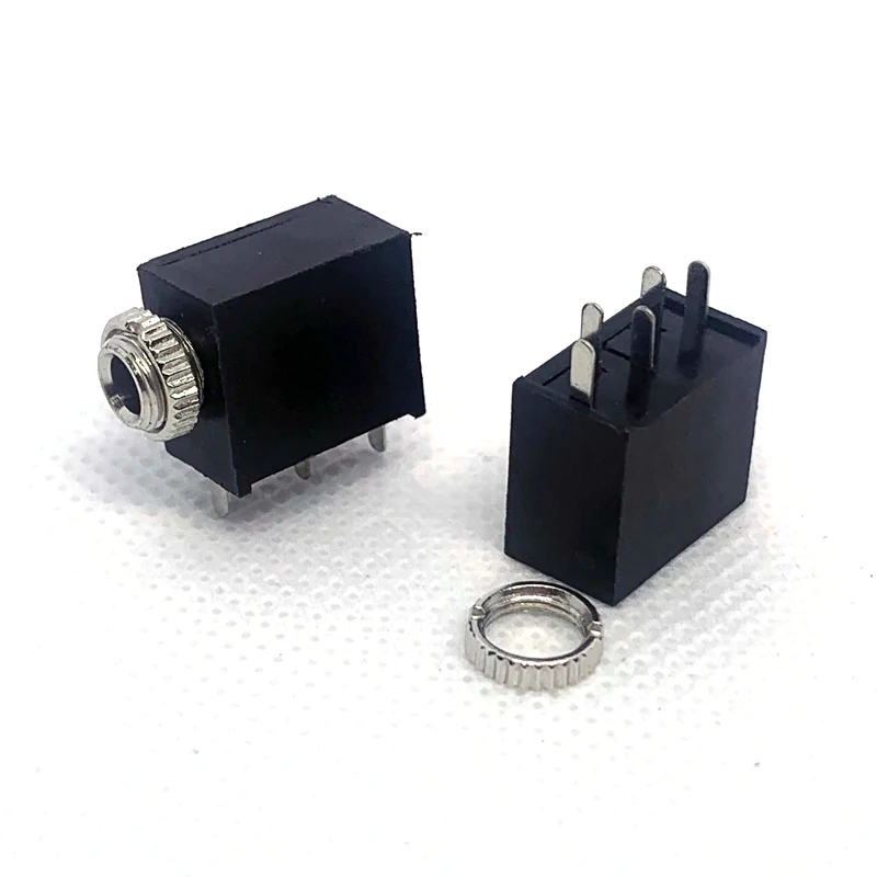 10pcs 3.5mm Audio Jack PJ-325M Copper Sleeve Horizontal 5Pin Plug-in DIP Stereo Headphone Connector with Nut Monophonic Channel