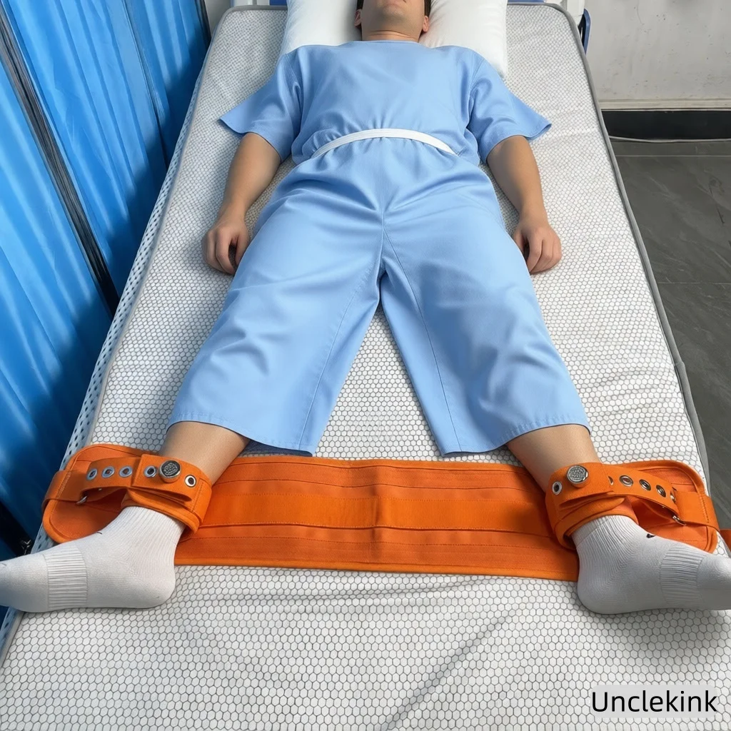 Ankle Restraints with Connection Belt Orange Feet Fixing Strap Bed Restraint Belt with Magnetic Lock for Patient Position