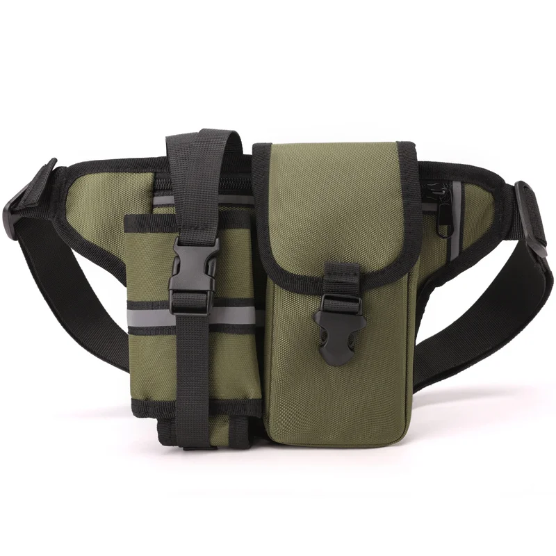 Sac de taille à bandoulière de voyage à rayures réfléchissantes légères pour l'extérieur, sac de bouteille d'eau, support de rangement pour téléphone, sac de poitrine multifonctionnel