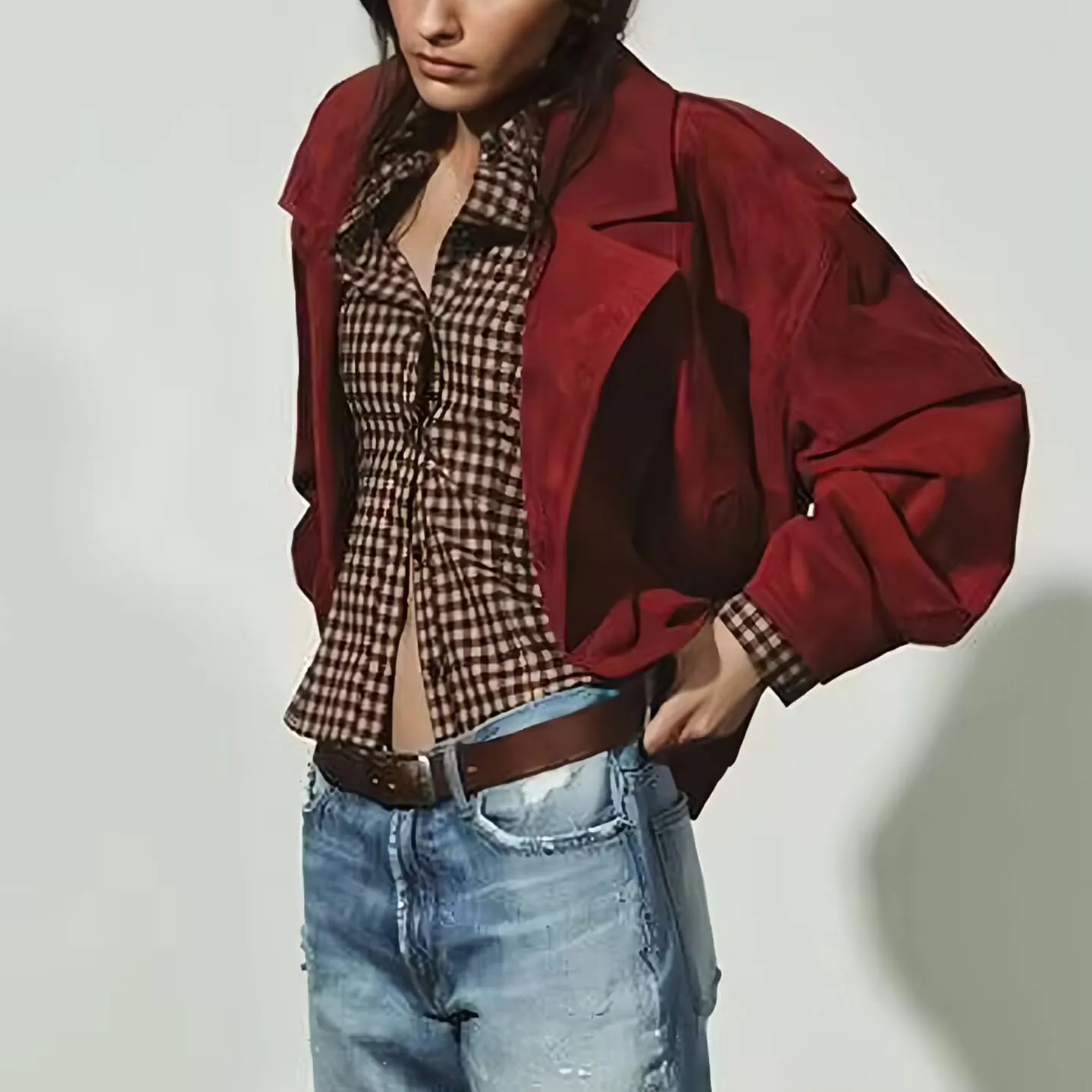 Faionable Reversible Faux Leather Jaet Women's ort Coat Autumn 2025 Z Stand Fit European Sle Long Sve