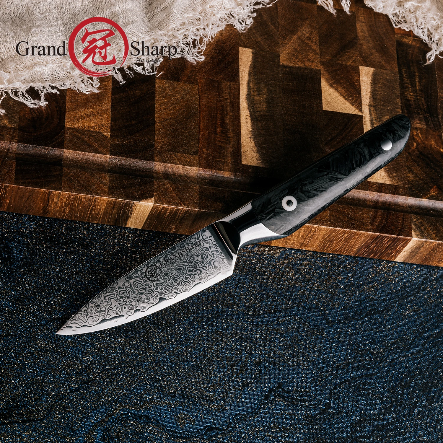 Grandsharp 4 Inch Professional Paring Knife 67 Layer Damascus AUS-10 Steel Kitchen Utility Knife Fruit Vegetable Peeler Tool